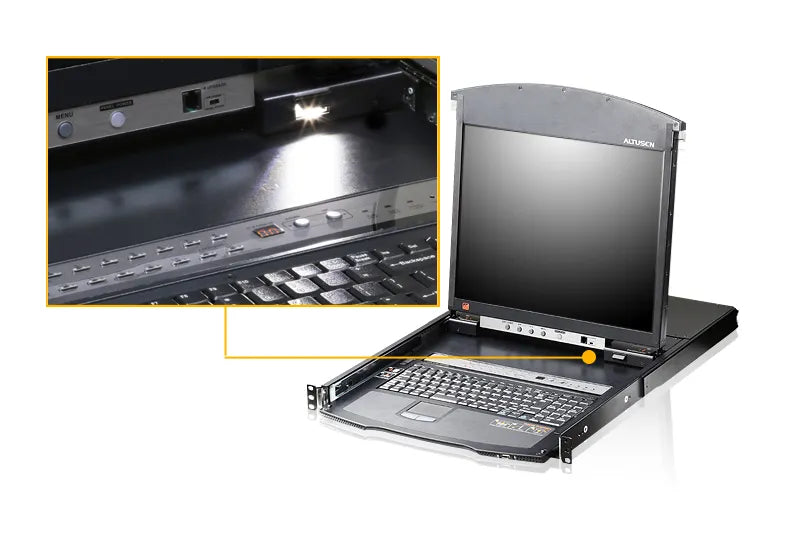 ATEN KL1508AiM, 1600 x 1200 pixels, UW-UXGA, Rack mounting, 28 W, 1U, Black