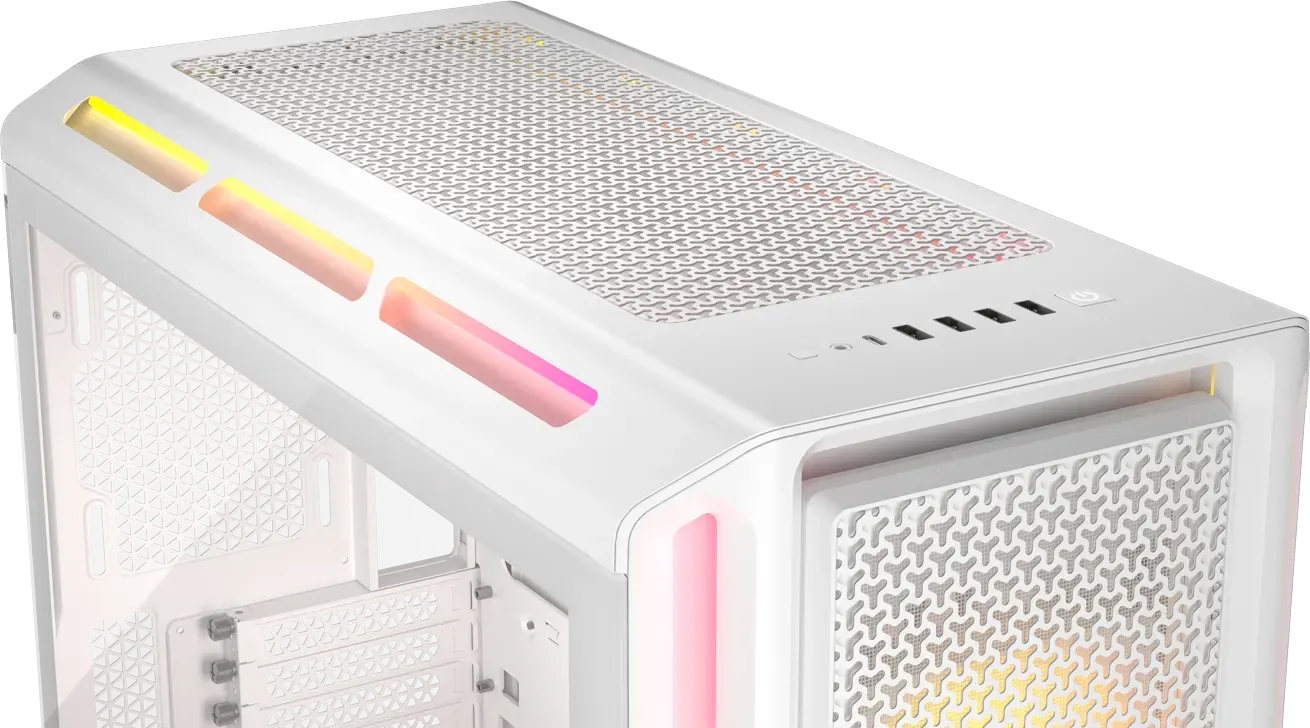 Corsair iCUE LINK 5000T LX RGB, Midi Tower, PC, White, ATX, EATX, micro ATX, Mini-ITX, Plastic, Steel, Tempered glass, Gaming