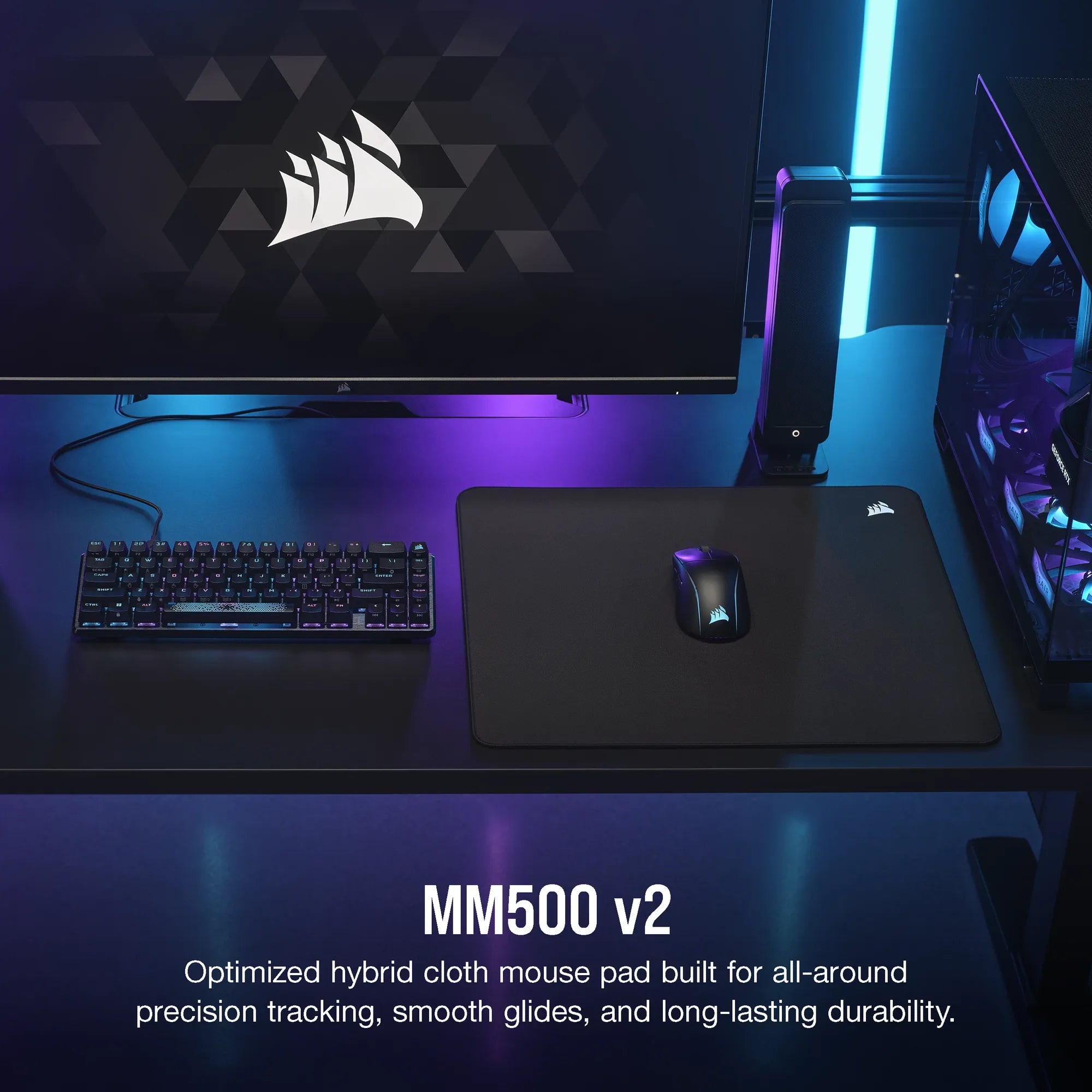 Corsair MM500 v2, Black, Monochromatic, Rubber, Woven fabric, Non-slip base, Gaming mouse pad