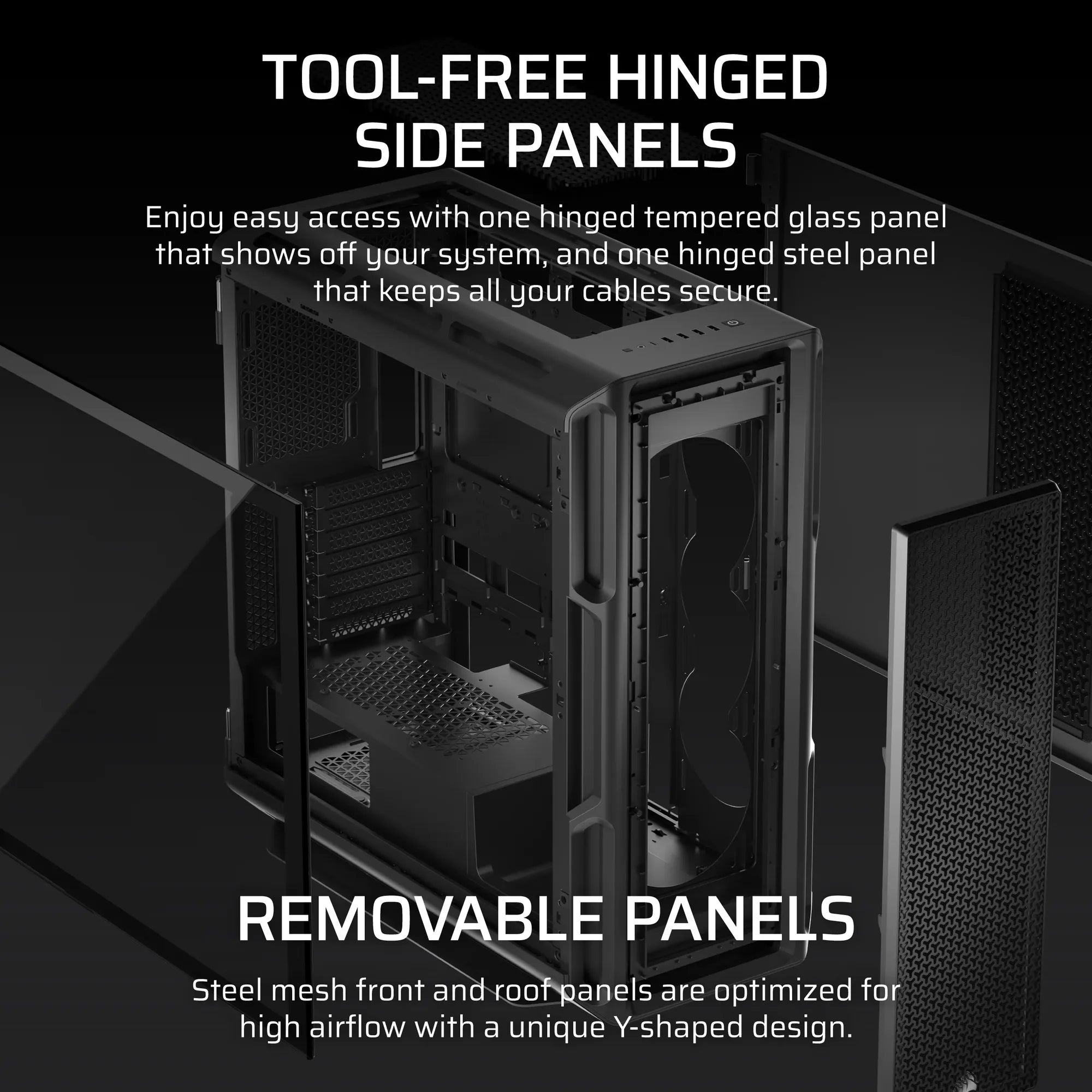 Corsair 5000T, Midi Tower, PC, Black, ATX, EATX, micro ATX, Mini-ITX, Plastic, Steel, Tempered glass, Gaming
