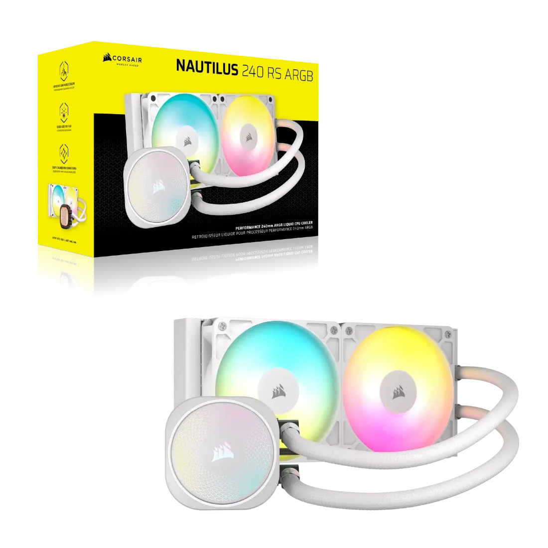 Corsair NAUTILUS 240 ARGB White; 240mm Radiator; Liquid CPU Cooler; Intel® LGA 1851/1700; AMD® AM5/AM4