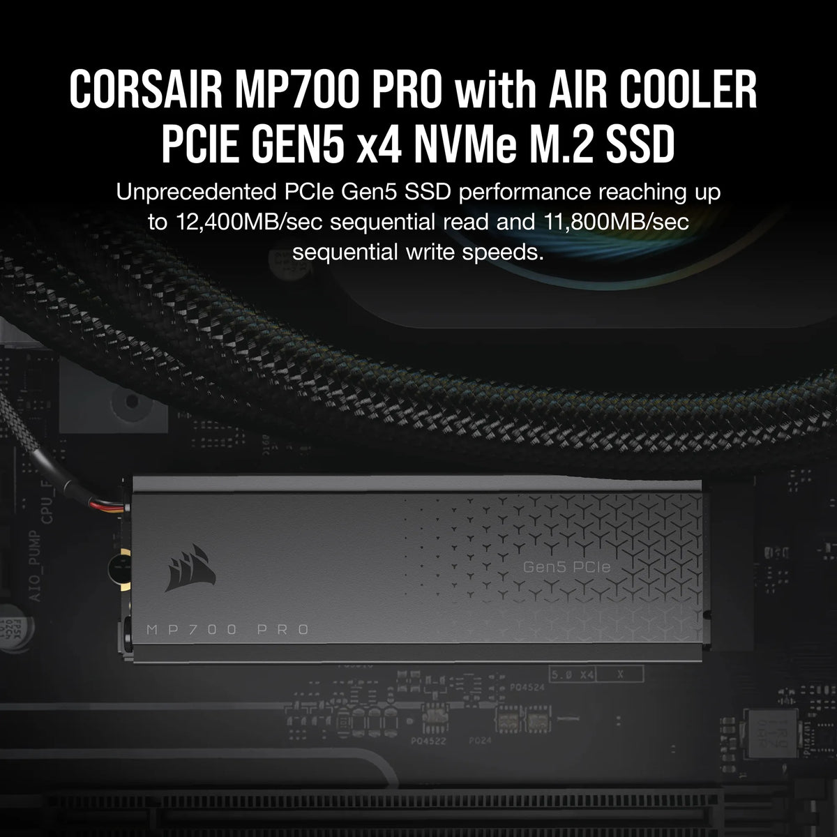Corsair MP700 PRO 2TB M.2 NVMe PCIe Gen. 5 x4 SSD with Cooler; Read Up To 12 400MB/s; Write up to 11 800MB/s