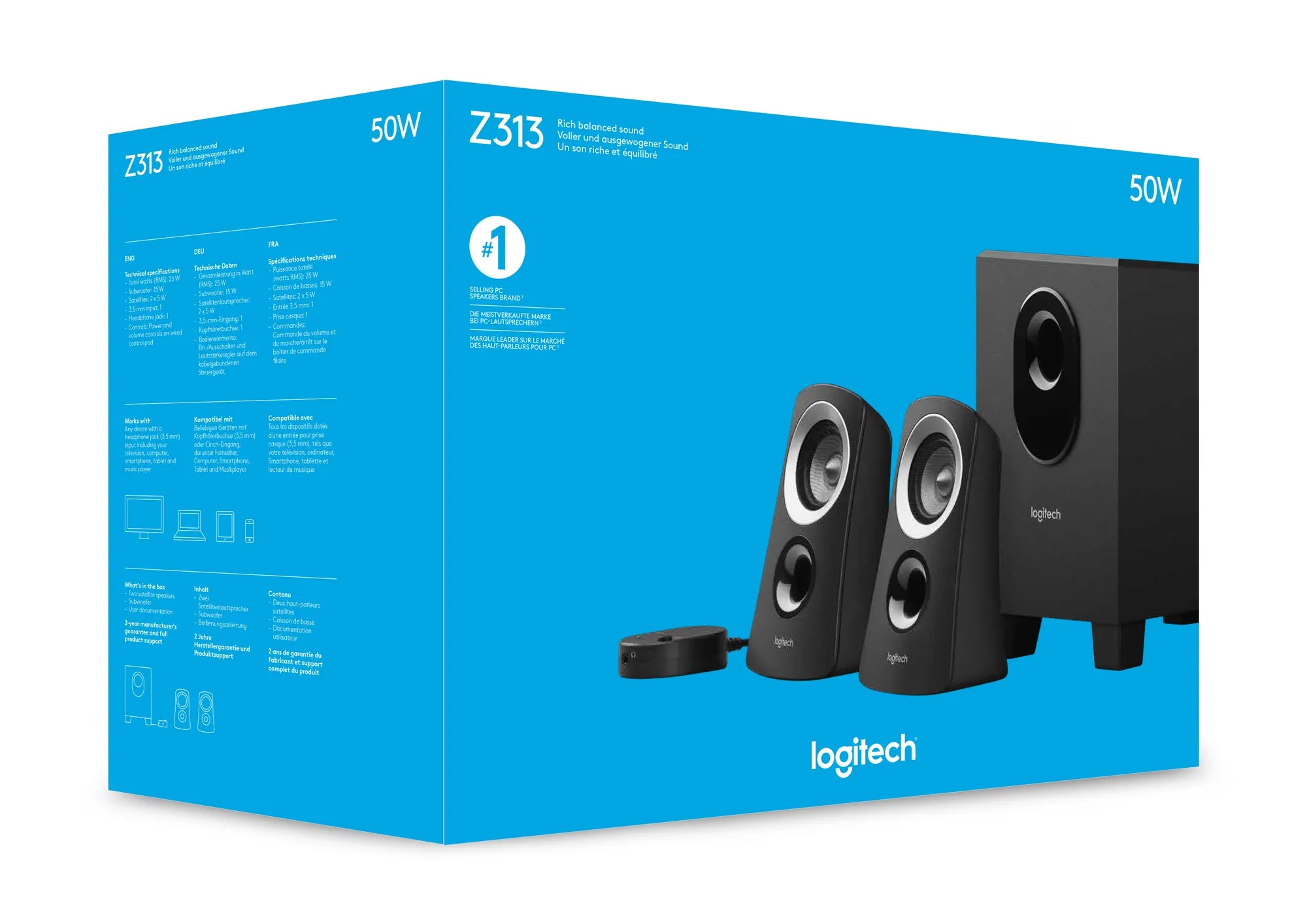 Logitech Speaker System Z313, 2.1 channels, 25 W, PC, Black, 50 W, Wired