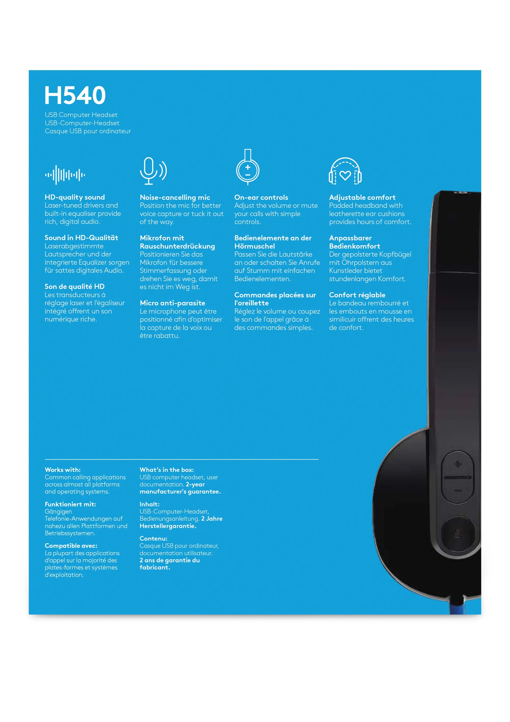 Logitech H540, Headset, Head-band, Gaming, Black, Binaural, Digital