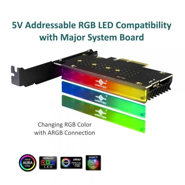Vantec M.2 NVMe SSD PCIe X4 Adapter with Addressable RGB LED