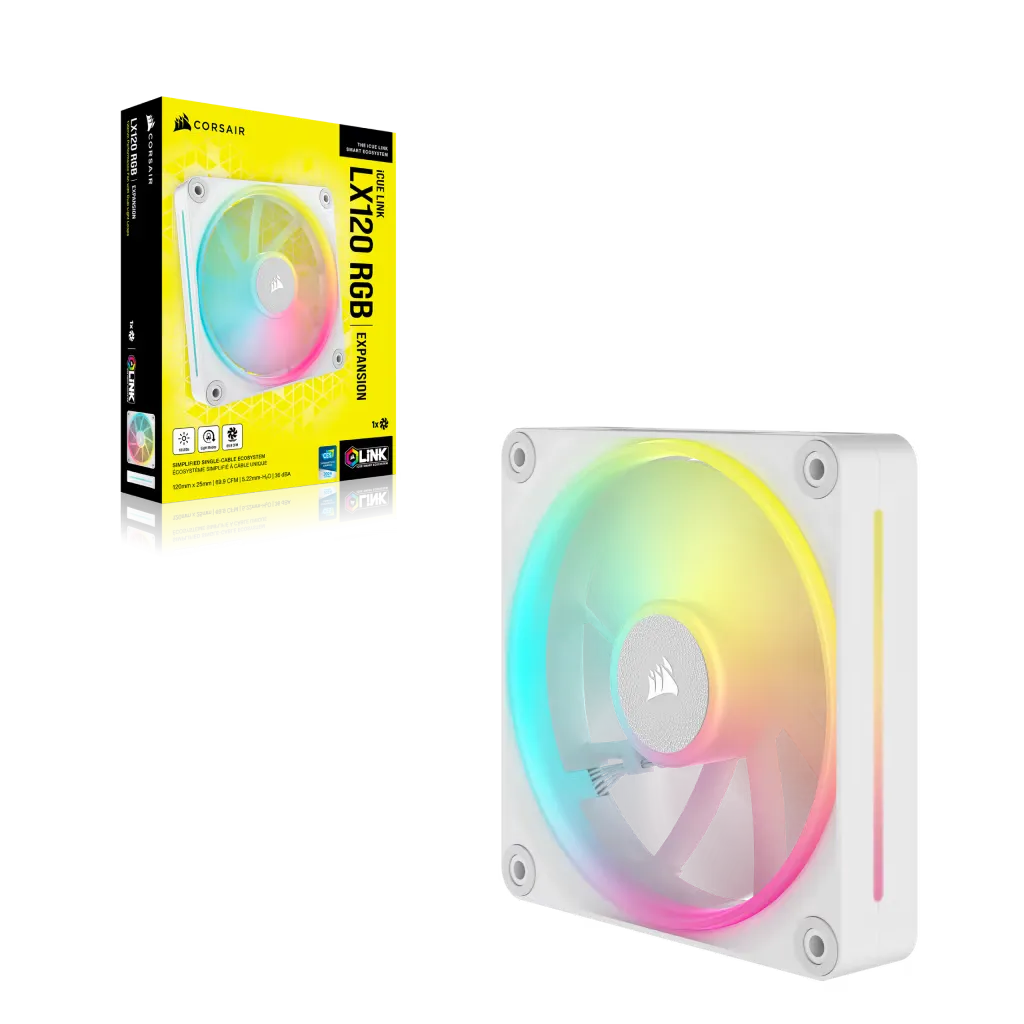 Corsair iCUE LINK LX120 RGB 120mm PWM Fan - Dual Light Loops – Requires iCUE LINK System Hub (Sold Separately) - White
