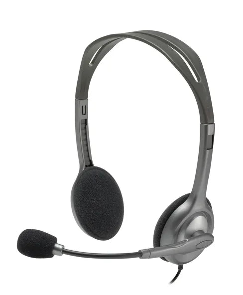 Logitech Headset H111 Analog Stereo Headset One plug Noise Cancelling mic full stereo sound Flexible Rotating Boom Adjustable H