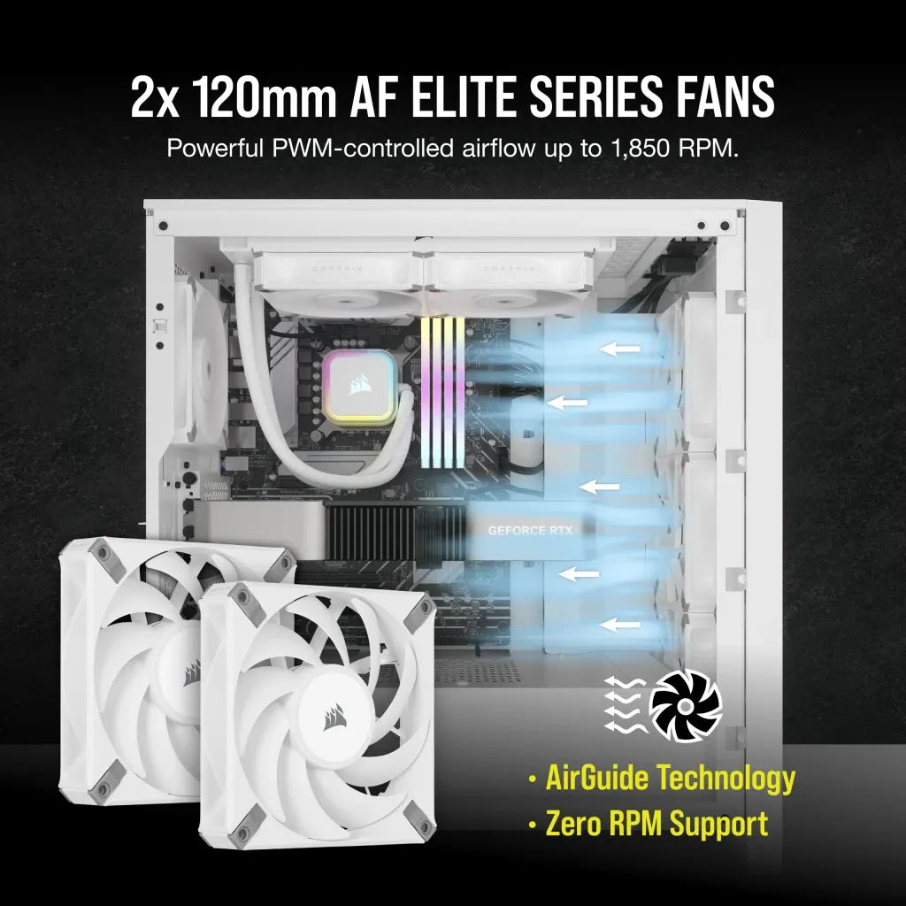 Corsair iCUE H100i ELITE RGB 240mm Liquid CPU Cooler - White AMD: AM5; AM4; sTRX4; sTR5 | Intel LGA: 1700/1851; 1200; 115X; 2066