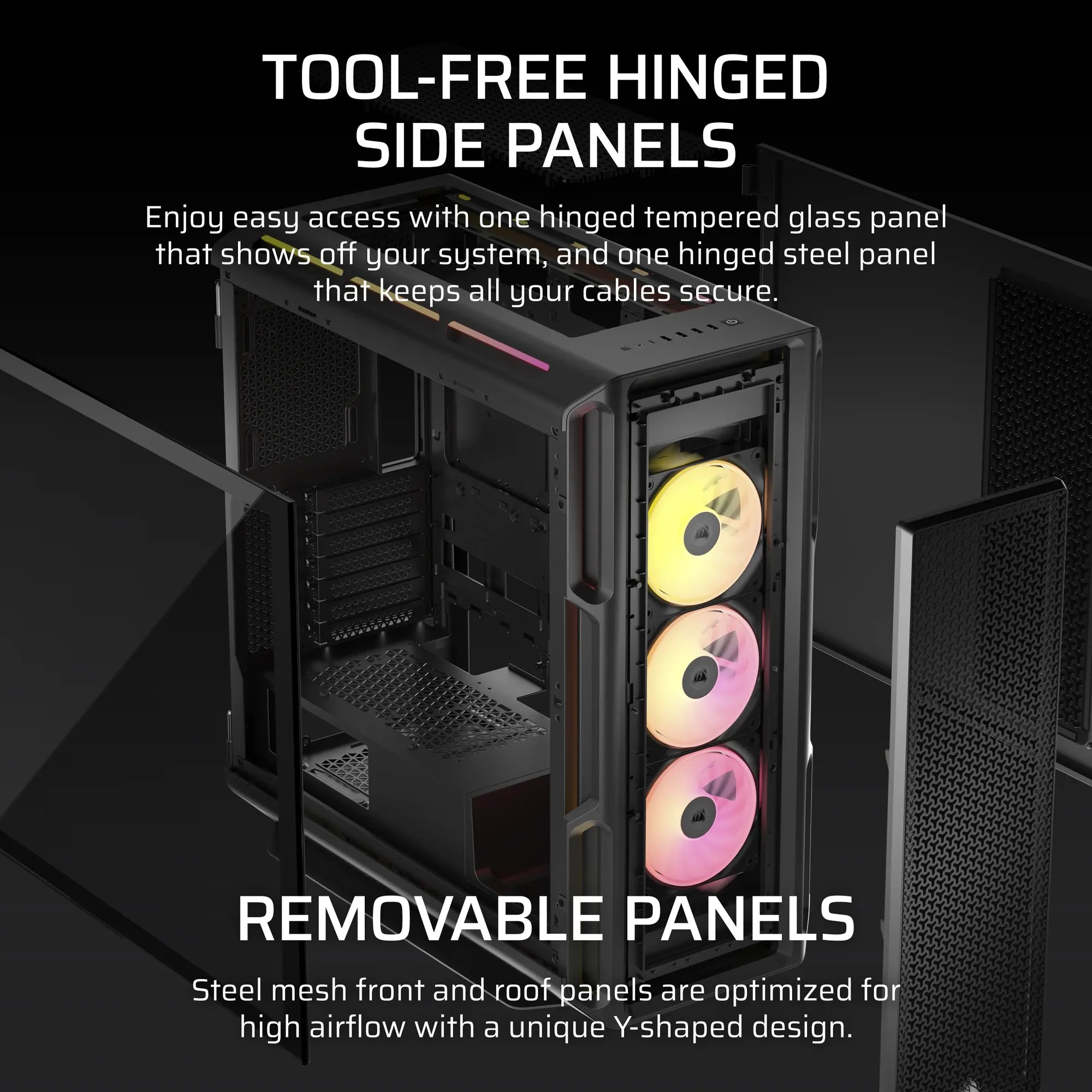 Corsair iCUE LINK 5000T LX RGB, Midi Tower, PC, Black, ATX, EATX, micro ATX, Mini-ITX, Plastic, Steel, Tempered glass, Gaming