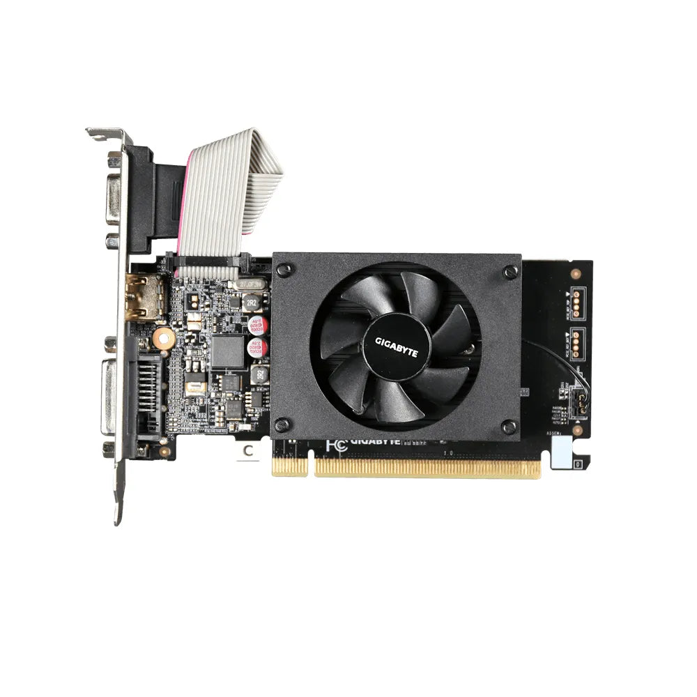 GIGABYTE Graphics nVidia GeForce® GT 710 2GB GDDR3 64Bit . 1x Dual-Link DVI-D; 1x HDMI; 1x VGA; Low Profile