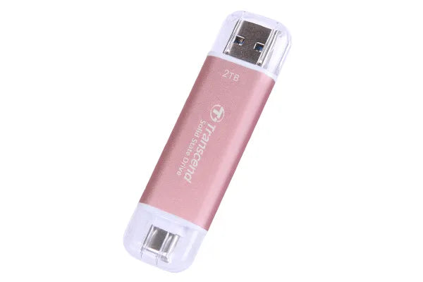 TRANSCEND 2 TB ESD310P USB3.2 TYPE A & C (USB 10Gbps) OTG COMPACT PORTABLE SSD - Read 1050MB/s Write 950 MB/s - Pink