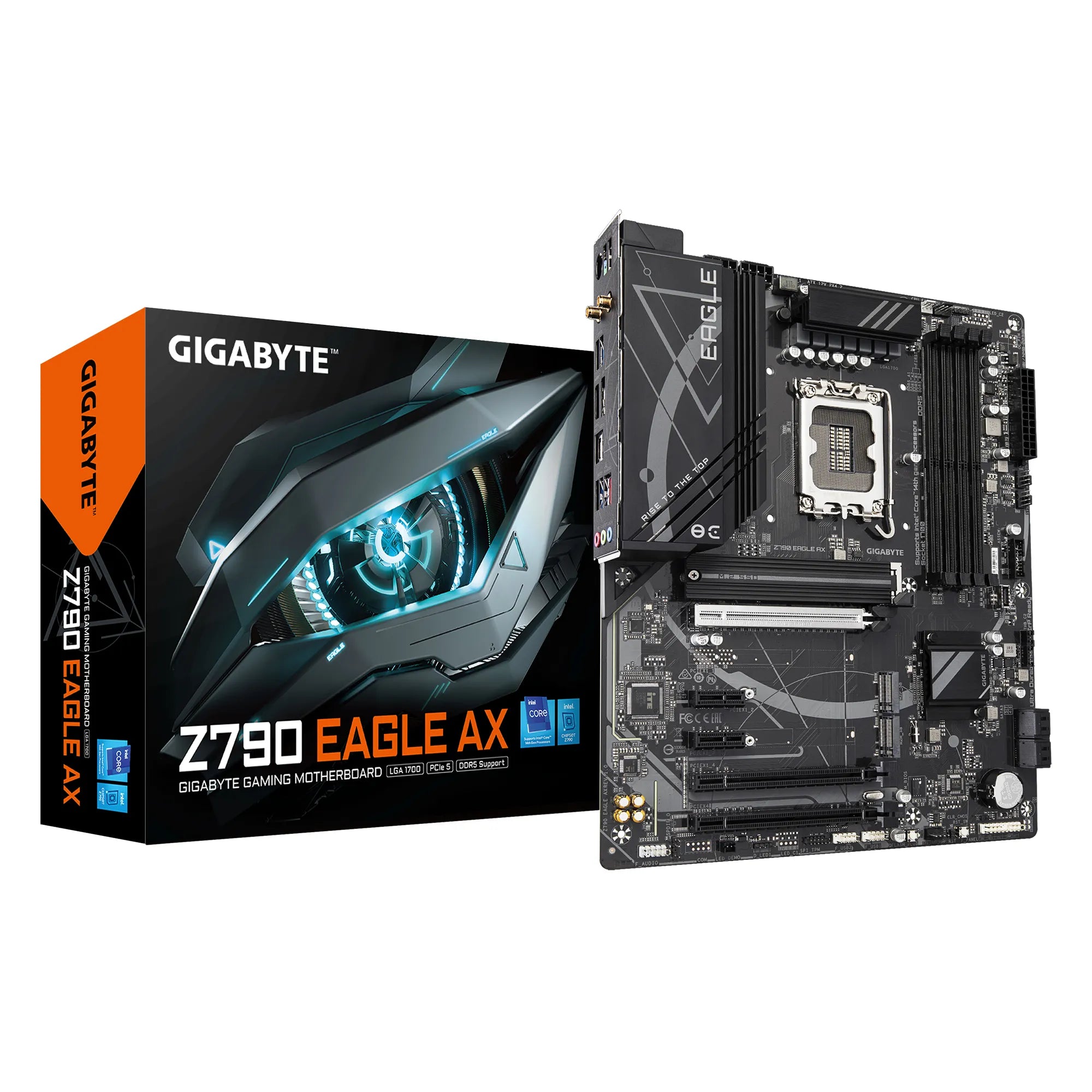 Gigabyte Z790 EAGLE AX Motherboard - Supports Intel Core 14th Gen CPUs, 12+1+1Phases Digital VRM, up to 7600MHz DDR5 (OC), 3xPCIe 4.0 M.2, Wi-Fi 6E, 2.5GbE LAN, USB 3.2 Gen 2, Intel, LGA 1700, Intel® Celeron®, Intel® Core™ i3, Intel® Core™ i5, Intel® Core™ i7, Intel® Core™ i9,..., LGA 1700, 192 GB, DDR5-SDRAM