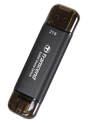 TRANSCEND 2 TB ESD310C USB3.2 TYPE A & C (USB 10Gbps) OTG COMPACT PORTABLE SSD - Read 1050MB/s Write 950 MB/s - Black