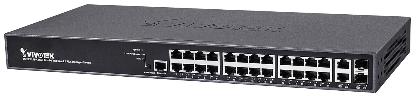 VIVOTEK Managed 24x GE PoE; 2x Combo SFP Switch; 370W