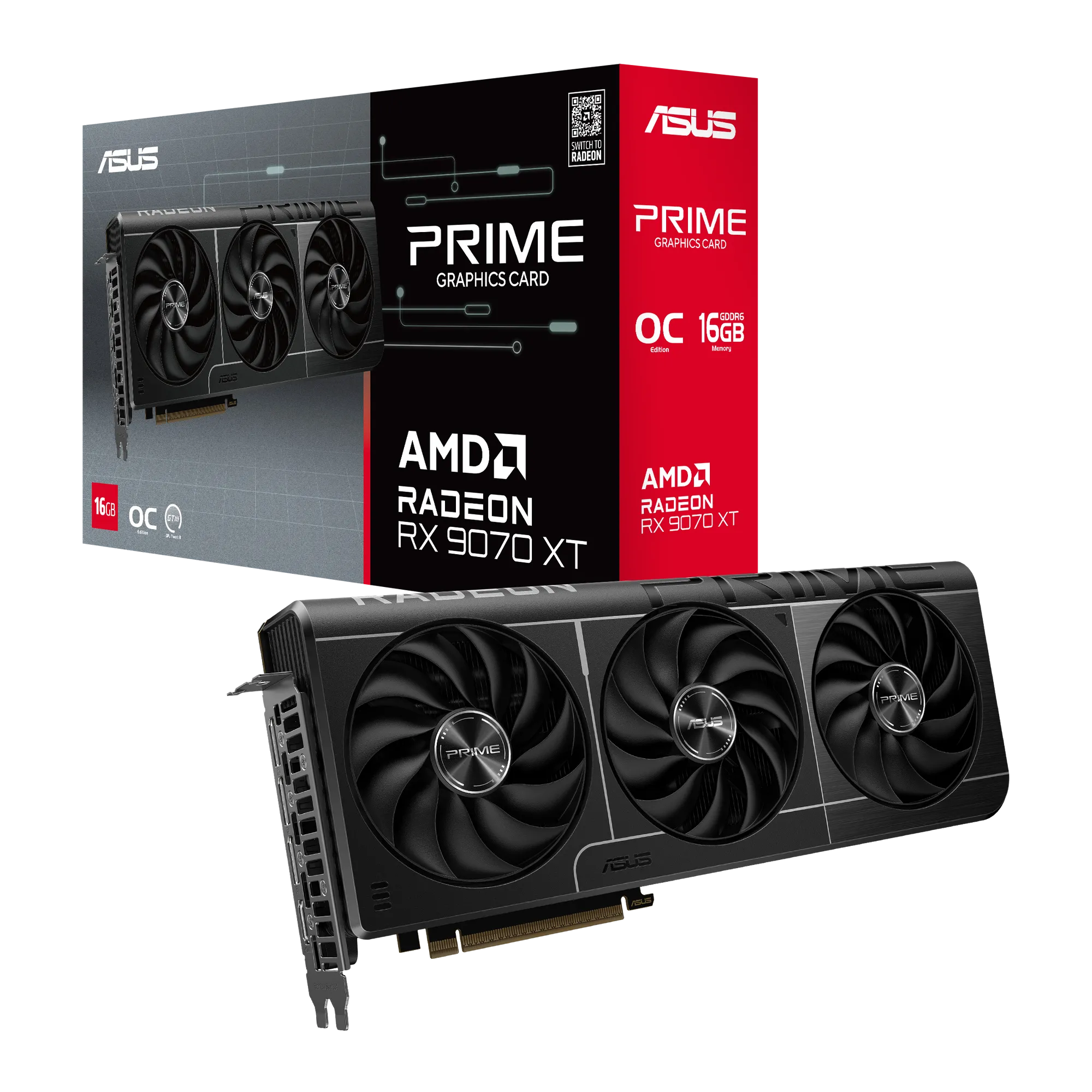 ASUS Prime -RX9070XT-O16G, Radeon RX 9070 XT, 16 GB, GDDR6, 256 bit, 7680 x 4320 pixels, PCI Express 5.0