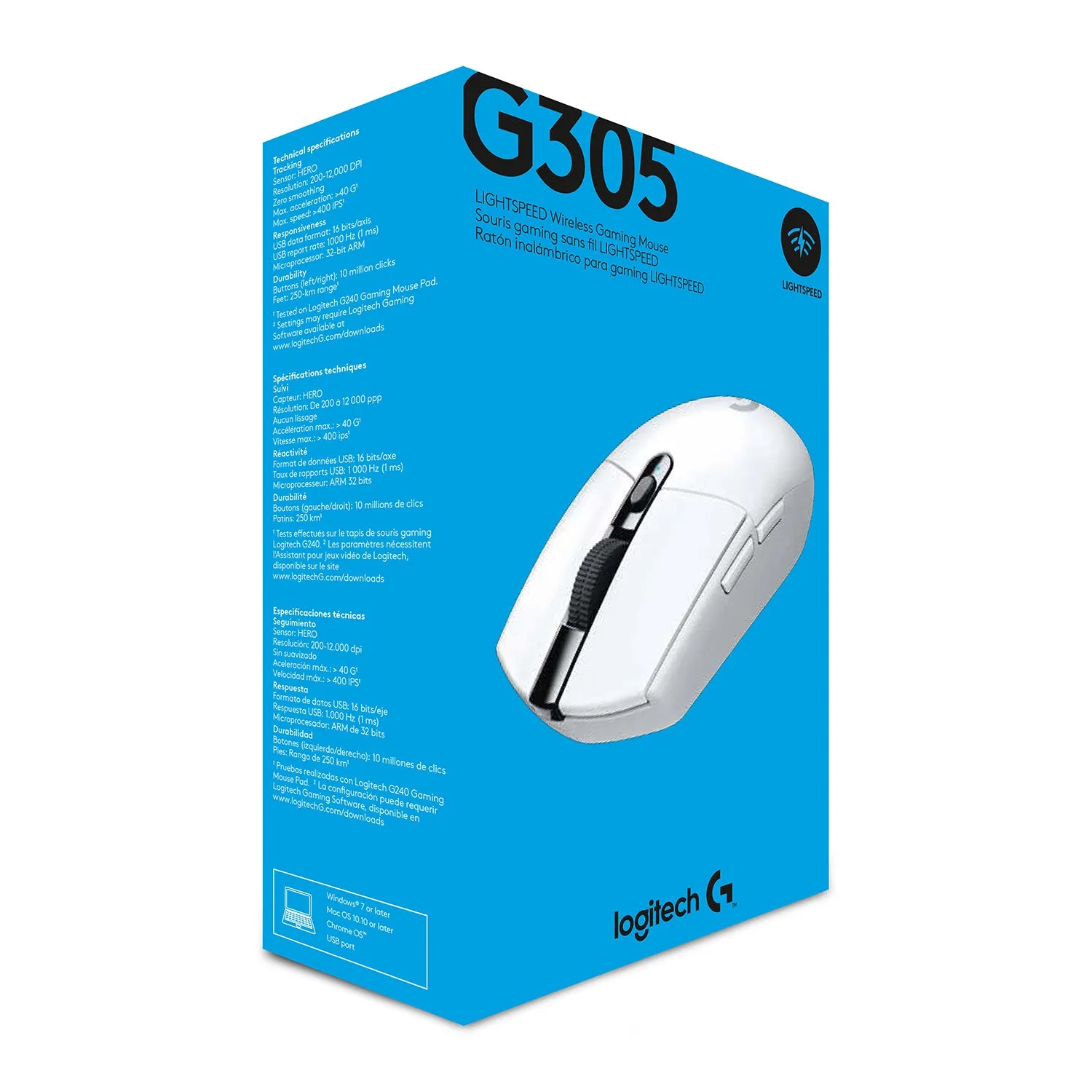 Logitech G G305 LIGHTSPEED Wireless Gaming Mouse, Right-hand, Optical, RF Wireless + Bluetooth, 12000 DPI, 1 ms, White