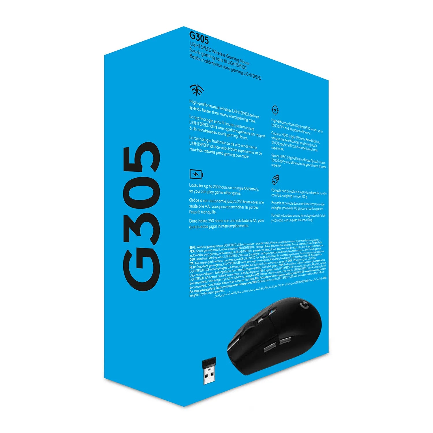 Logitech G G305 LIGHTSPEED Wireless Gaming Mouse, Right-hand, Optical, RF Wireless + Bluetooth, 12000 DPI, 1 ms, Black