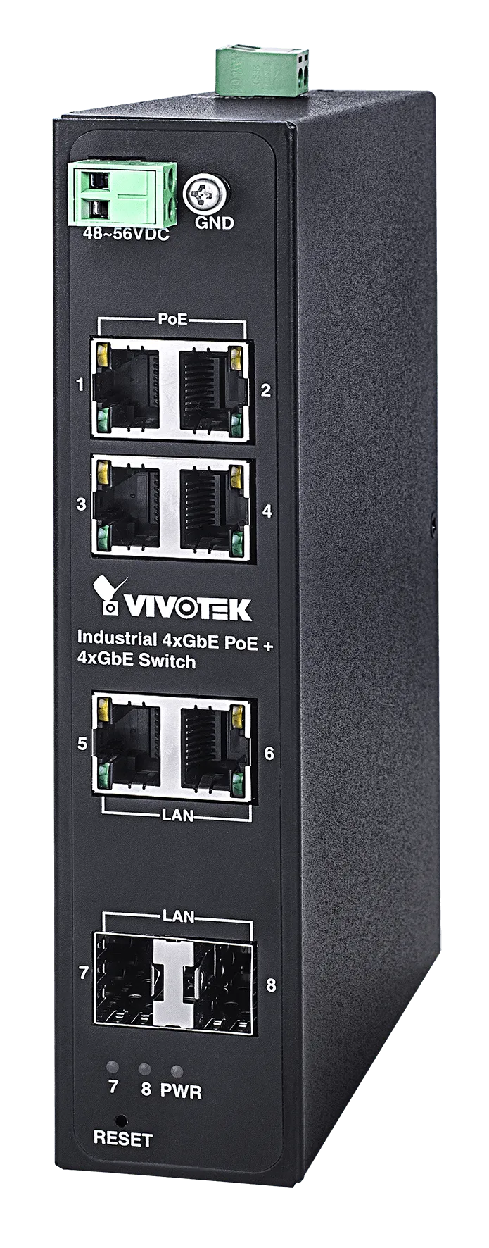 VIVOTEK Industrial POE Switch 4x GE POE; 2x GE; 2x SFP; No Power Supply