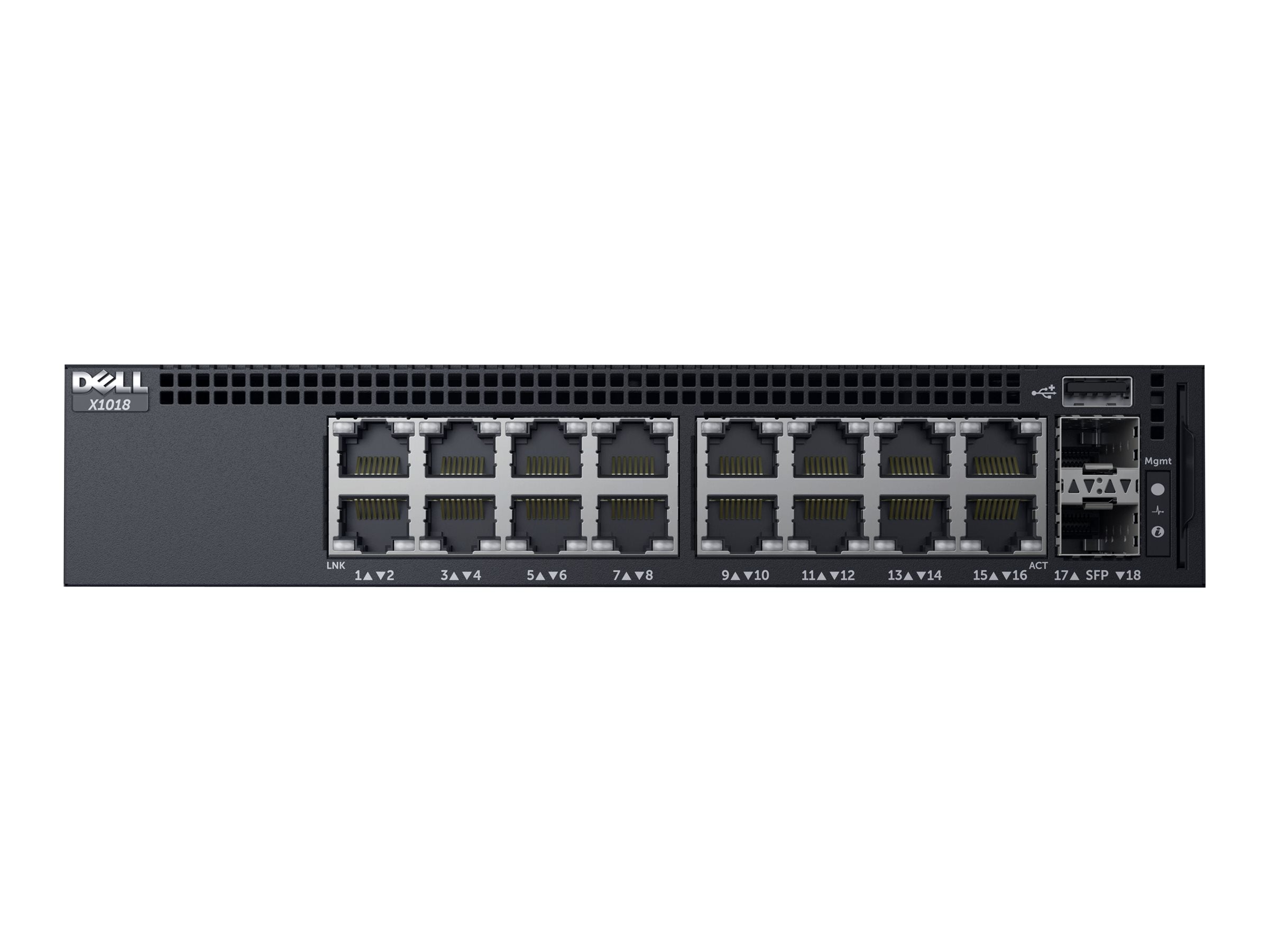 Dell Networking X1018 Smart Web Managed Switch/ 16x 1GbE and 2x 1GbE SFP ports Lifetime Limited Hardware Warranty Minimum Warranty ( add 575 BBEE to make the switch rackmountable )