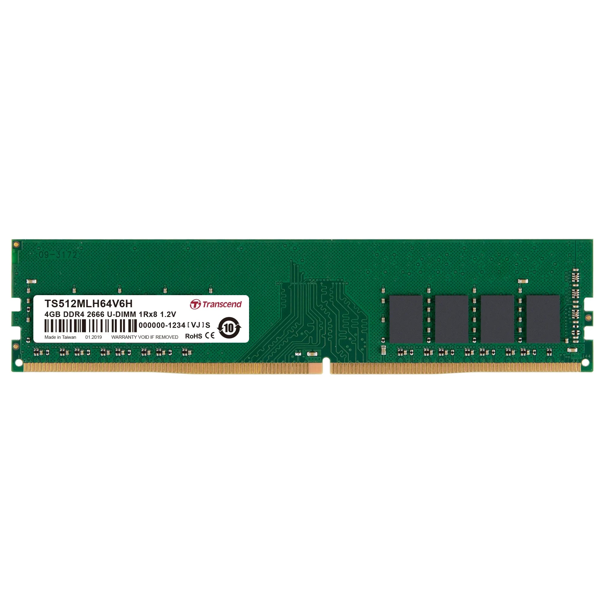Transcend DDR4-2666 U-DIMM 4GB, 4 GB, 1 x 8 GB, DDR4, 2666 MHz, 288-pin DIMM