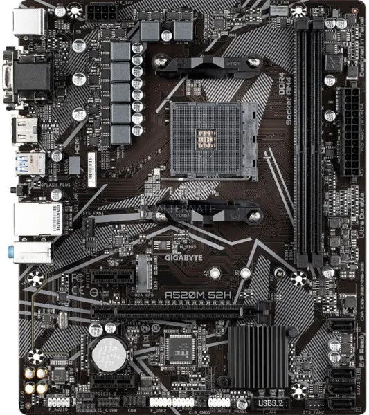 GIGABYTE Motherboard AMD A520M-S2H for 3rd/4th/5th Generation AMD Ryzen™ processors; 2x Dual DDR4; 1x M2; HDMI; DVI; VGA.
