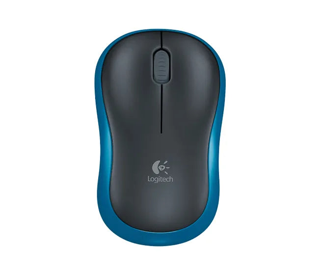 Logitech Wireless Mouse M185 (Black & Blue) Nano USB receiver 3 buttons optical tracking with wheel 10m range 12-month battery l