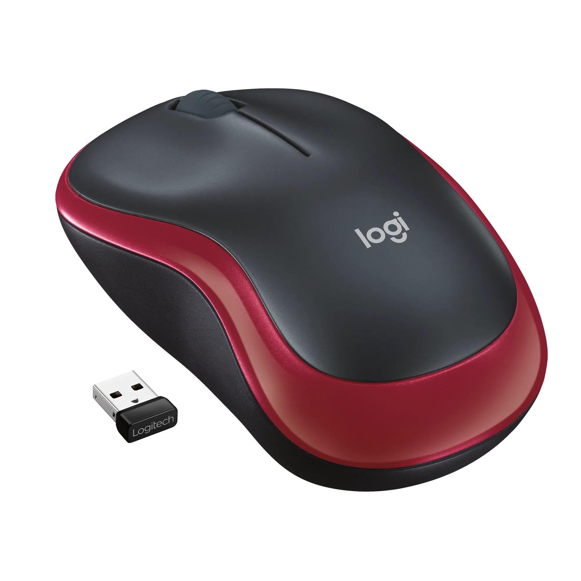 Logitech Wireless Mouse M185, Ambidextrous, Optical, RF Wireless, 1000 DPI, Black, Red