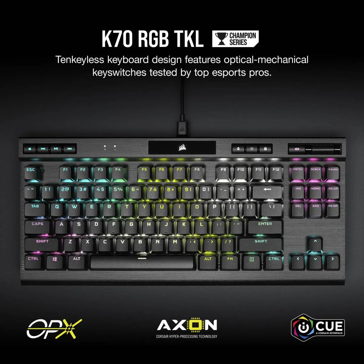 Corsair K70 TKL Champion serijos klaviat?ra (CH-911901A-NA), Tenkeyless (80 - 87%), Opto-mechanical key switch, RGB LED