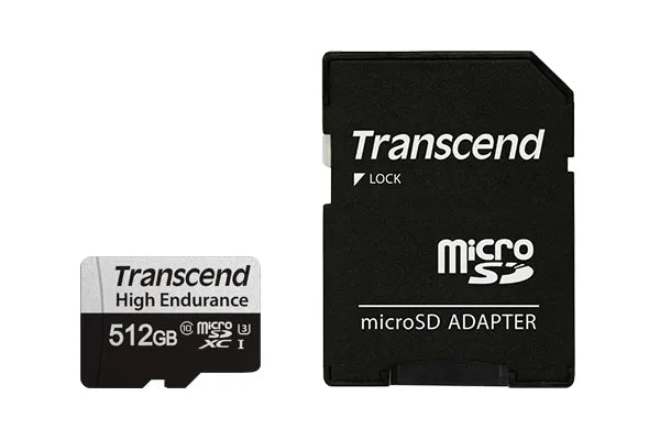TRANSCEND 350V 512GB HIGH ENDURANCE MICRO SD UHS-I U3 CLASS10 - READ 100 MB/S - WRITE 60MB/S - WITH SD ADPTOR