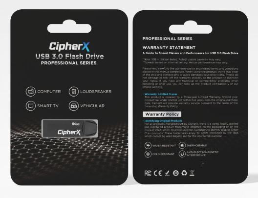 64GB CipherX U10 Pro Series, USB 3.0 (150MB/s) USB Flash Drive (3Y warranty)
