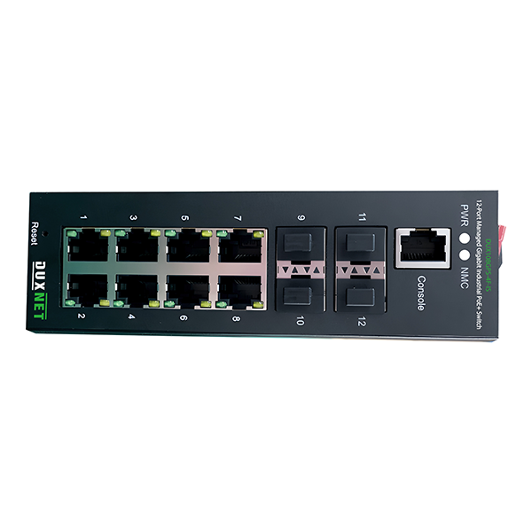 DuxNet 12-Port Gigabit Layer 2 Managed Industrial PoE Switch