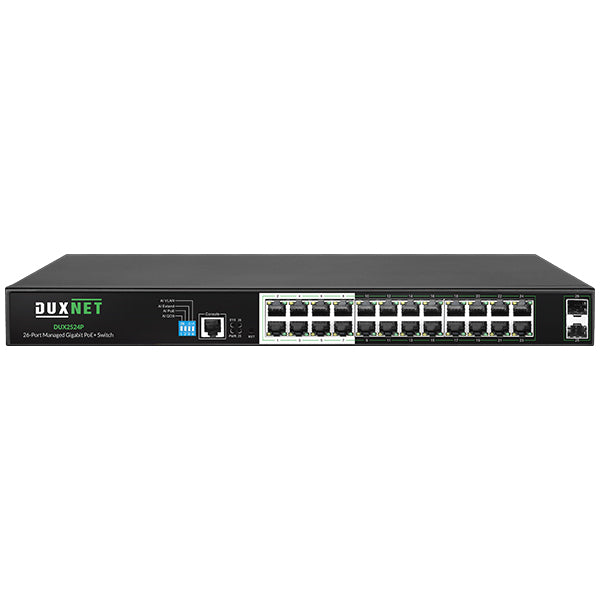 DuxNet 26-Port Layer 2 Managed Gigabit PoE+ Switch with Cloud