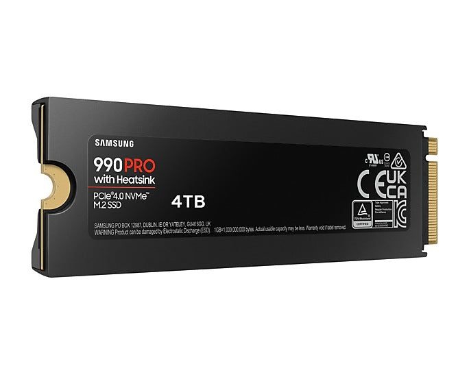 SAMSUNG 990 PRO 4 TB NVME SSD - W/HEATSINK READ SPEED UP TO 7450 MB/S WRITE SPEED TO UP 6900 MB/S RANDOM READ UP TO 1400000 IOPS RANDOM WRITE UP TO 1550000 IOPS/PCIE 4.0 X4 NVME 2.0/ V-NAND 3BIT MLC/ IN-HOUSE CONTROLLER/ 2GB LOW POWER DDR4 1200TBW