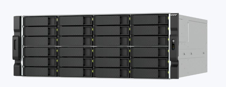 QNAP 24-bay 4U 3.5" SATA HDD NAS | AMD Ryzen 7000 series (8C16T 5.3 GHz) | 32GB DDR5 non-ECC RAM (Max. 128GB RAM) | 2x M.2 2280 PCIe Gen5 x2 slots for SSD cache | 2x 10GBASE-T + - TS-h2477AXU-RP-R7-32G