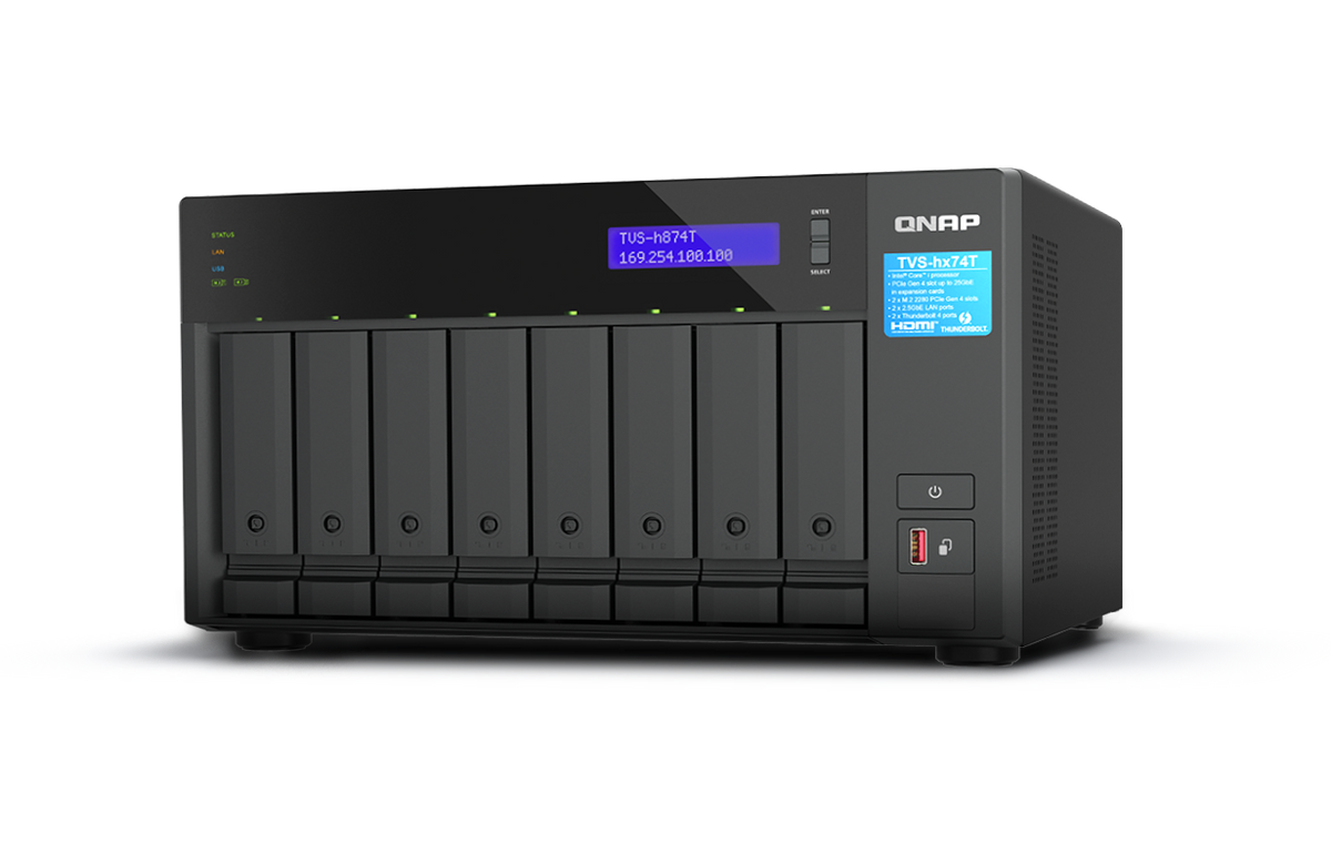 8-Bay QNAP QuTS Hero NAS | Intel® Core™ i9 16-core (8 Performance cores + 8 Efficient cores) /24-thread | 64GB SO-DIMM DDR4(max.64GB) | 8 x 2.5"/3.5" SATA HDD/SSD | 2 x 2.5GbE | - TVS-h874T-i9-64G