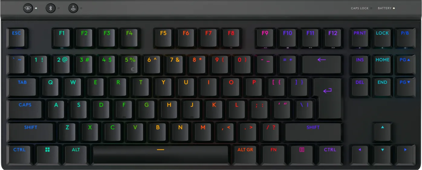 Logitech G 920-012538, Wired & Wireless, USB + RF Wireless + Bluetooth, Mechanical, QWERTY, RGB LED, Black