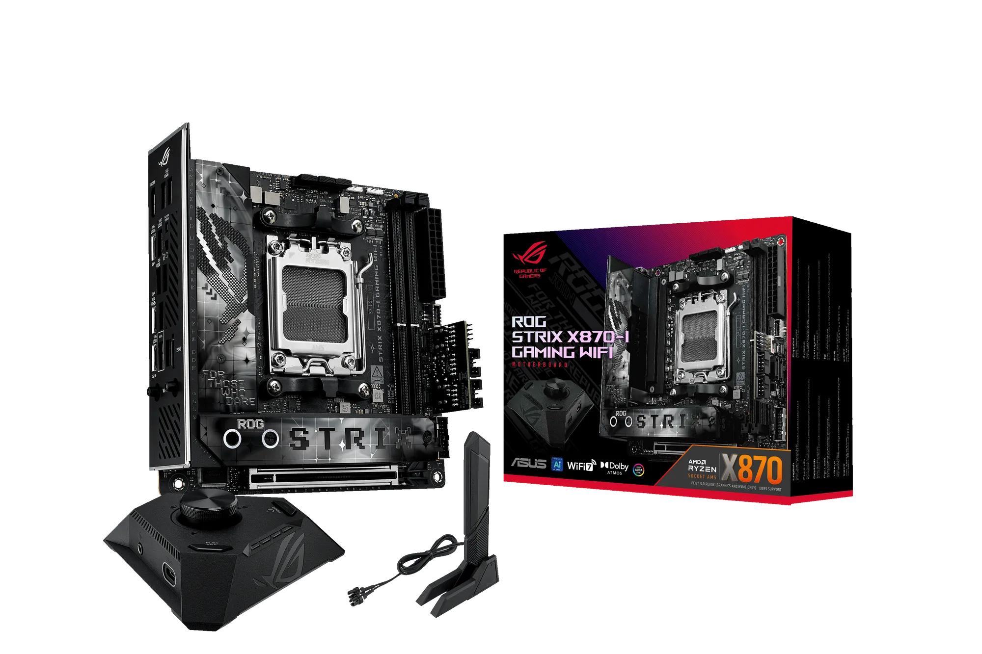 ASUS ROG STRIX X870-I GAMING WIFI, AMD, Socket AM5, AMD Ryzen 7 7th Gen, AMD Ryzen 7 8th Gen, AMD Ryzen 9 7th Gen, AMD Ryzen 9 8th Gen, AMD Ryzen 9..., DDR5-SDRAM, 96 GB, DIMM