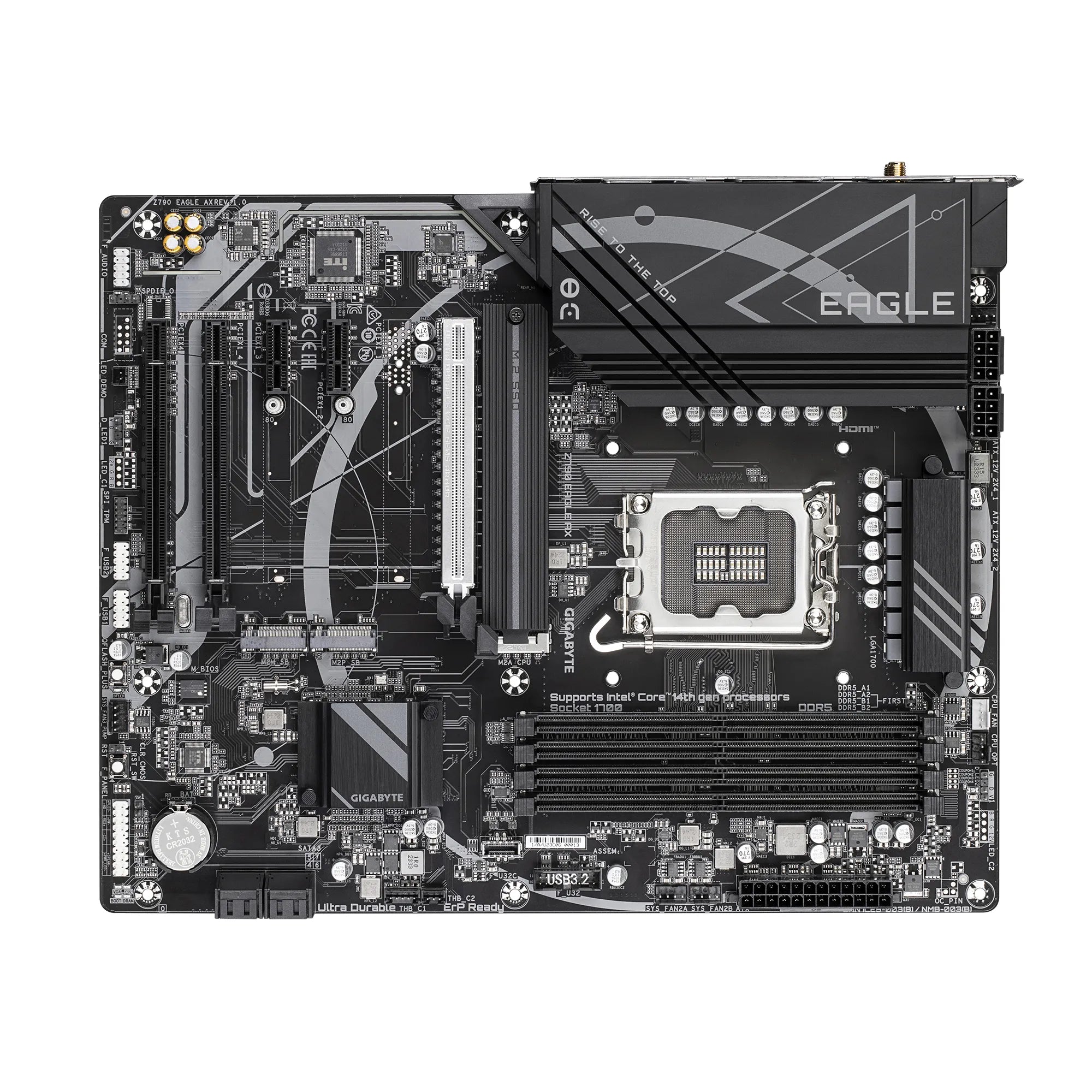 Gigabyte Z790 EAGLE AX Motherboard - Supports Intel Core 14th Gen CPUs, 12+1+1Phases Digital VRM, up to 7600MHz DDR5 (OC), 3xPCIe 4.0 M.2, Wi-Fi 6E, 2.5GbE LAN, USB 3.2 Gen 2, Intel, LGA 1700, Intel® Celeron®, Intel® Core™ i3, Intel® Core™ i5, Intel® Core™ i7, Intel® Core™ i9,..., LGA 1700, 192 GB, DDR5-SDRAM