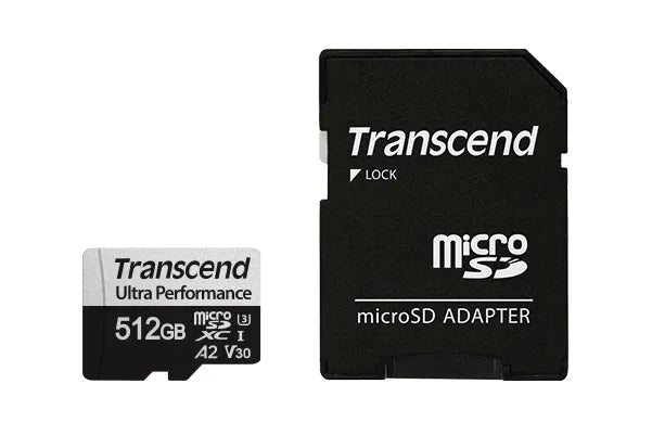 TRANSCEND 340S 512GB ULTRA PERFROMANCE MICRO SD UHS-I U3 V30 A2 CLASS10 - READ 160 MB/S - WRITE 125MB/S - WITH SD ADPTOR
