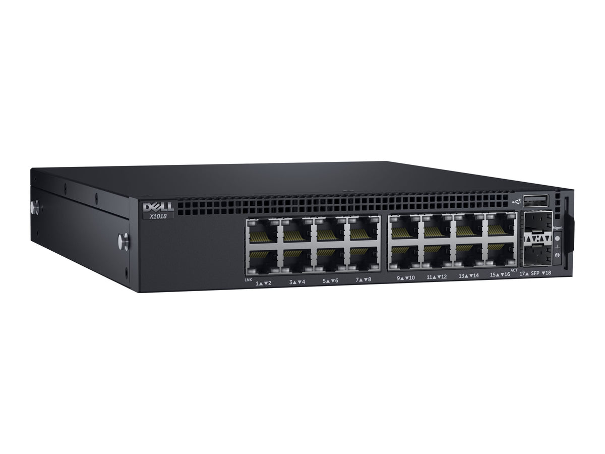 Dell Networking X1018 Smart Web Managed Switch/ 16x 1GbE and 2x 1GbE SFP ports Lifetime Limited Hardware Warranty Minimum Warranty ( add 575 BBEE to make the switch rackmountable )