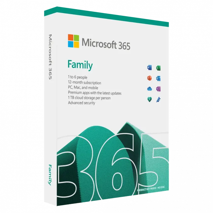 Microsoft 365 Family Africa Only Medialess 1 Year Subscription - Minimum OS: Windows 10 - EP2-36885