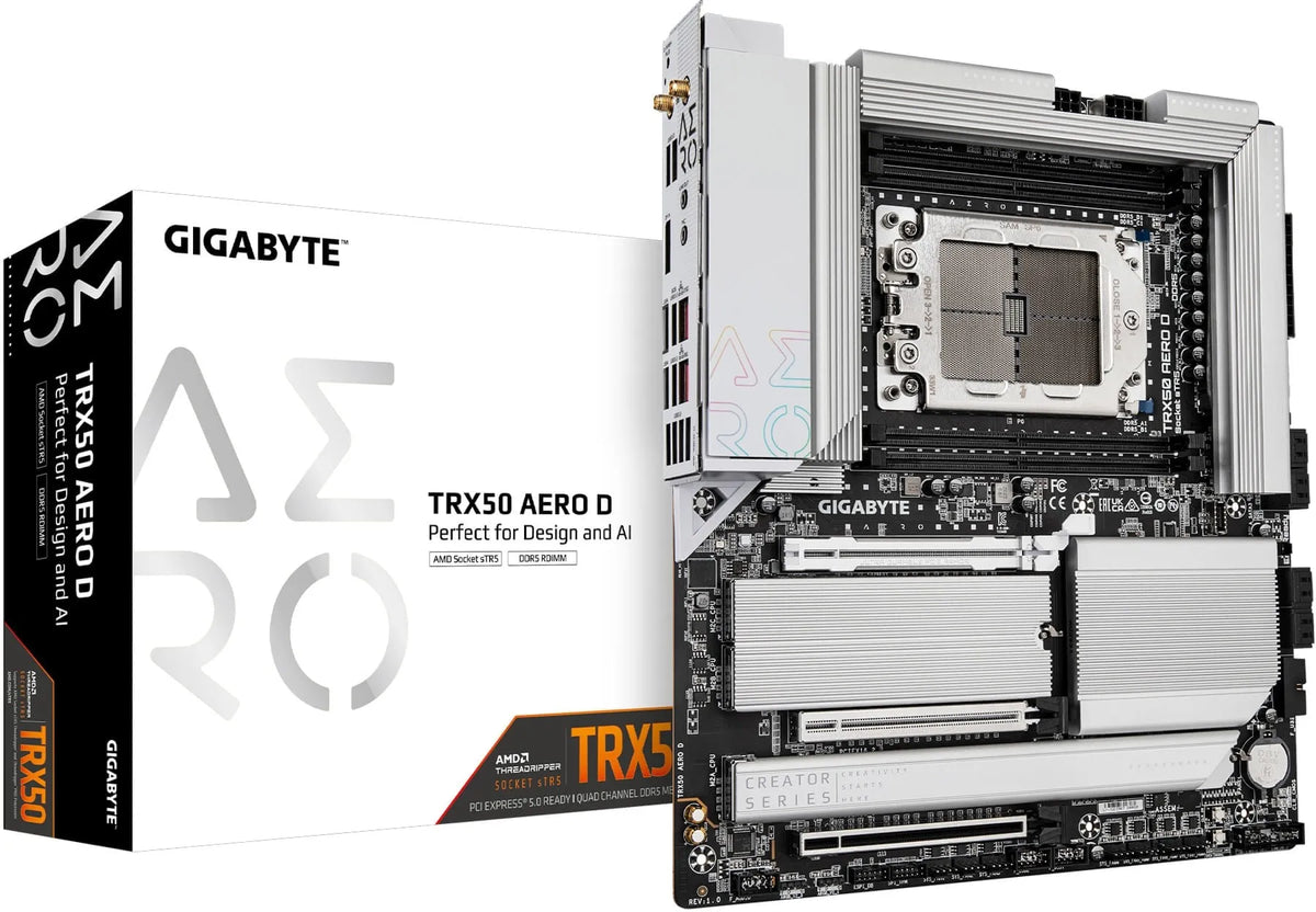 GIGABYTE TRX50 AERO D - 4xDDR5 R-DIMMs; 4xM.2; 2 x PCIe5.0 16x; 8 x SATA; WIFI 7- E-ATX Supports AMD Threadripper™ PRO