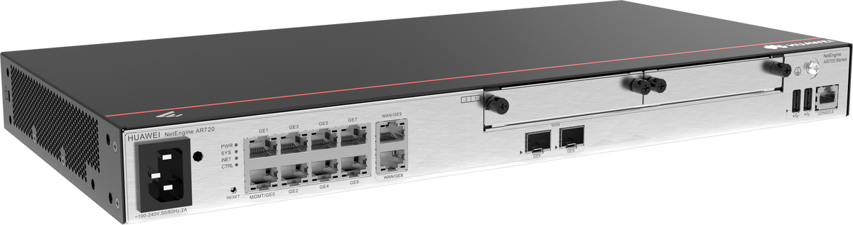AR720 2*GE combo WAN 8*GE LAN 2*USB 2*SIC up to 1200 users forwarding performance 6Gbps