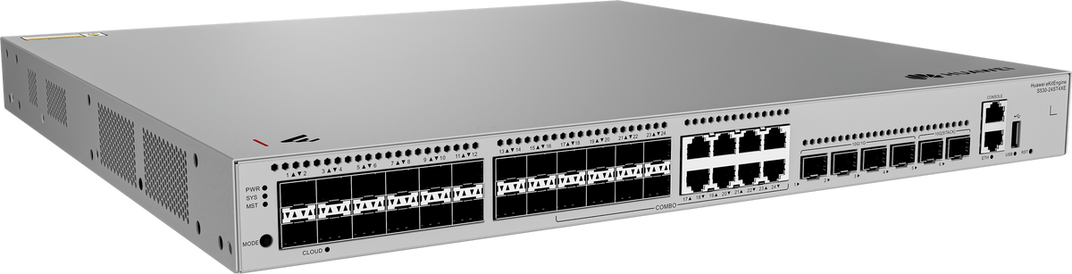 S530-24ST4XE 24*GE SFP ports 8 of which are dual-purpose 10/100/1000 or SFP 4*10GE SFP+ ports 2*12GE stack ports