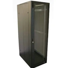 RCT 12U CP server/networking cabinet 4x uprights 4x feets incl glands + Screws; 600 X 600 PERFORATED DOOR; BLACK.