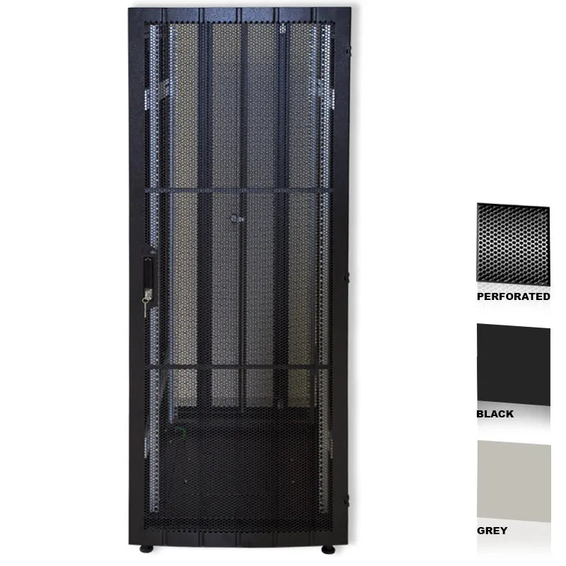 RCT 25U CP server/networking cabinet 4x uprights 4x feets incl glands + Screws; 600 X 600 PERFORATED DOOR; BLACK.