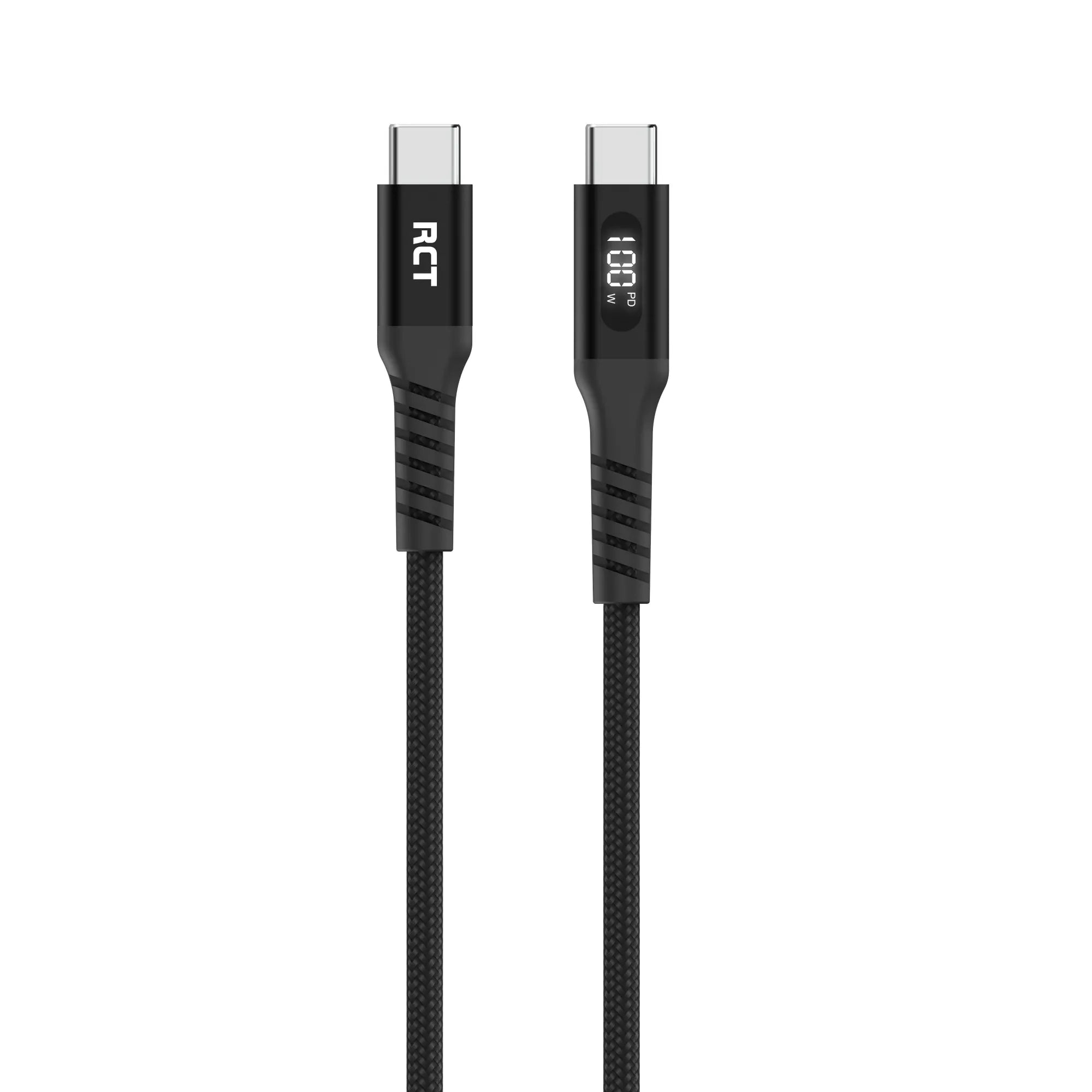 RCT USBC-USBC 2M Sync & Charge Cable (Black with LED Display)
