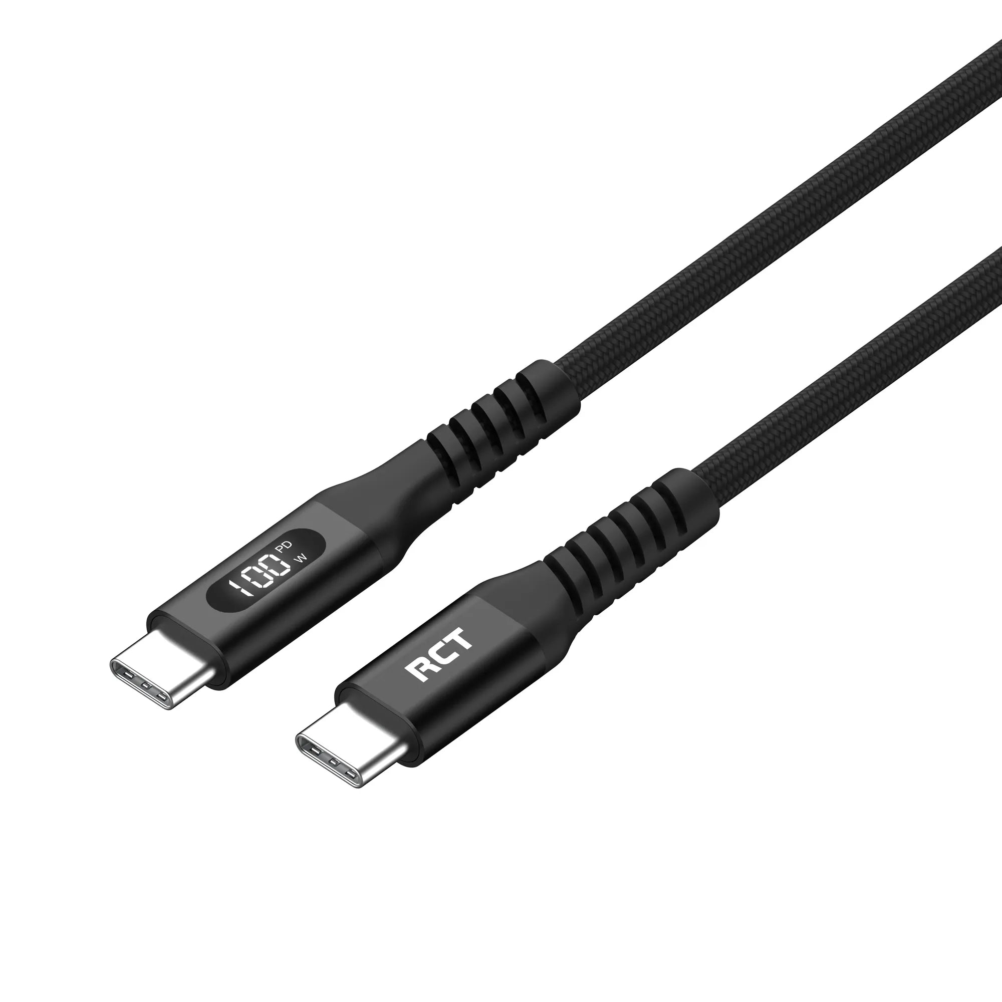 RCT USBC-USBC 2M Sync & Charge Cable (Black with LED Display)