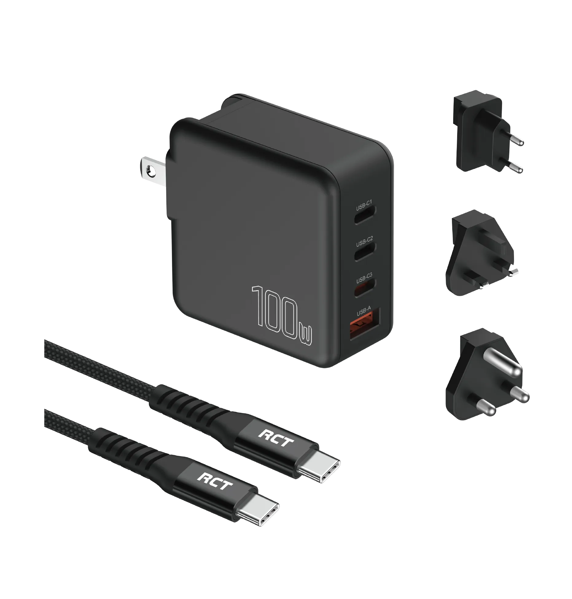 RCT 100W Charging Travel kit - Travel adaptor + (EU+UK+SA) Plug and cable