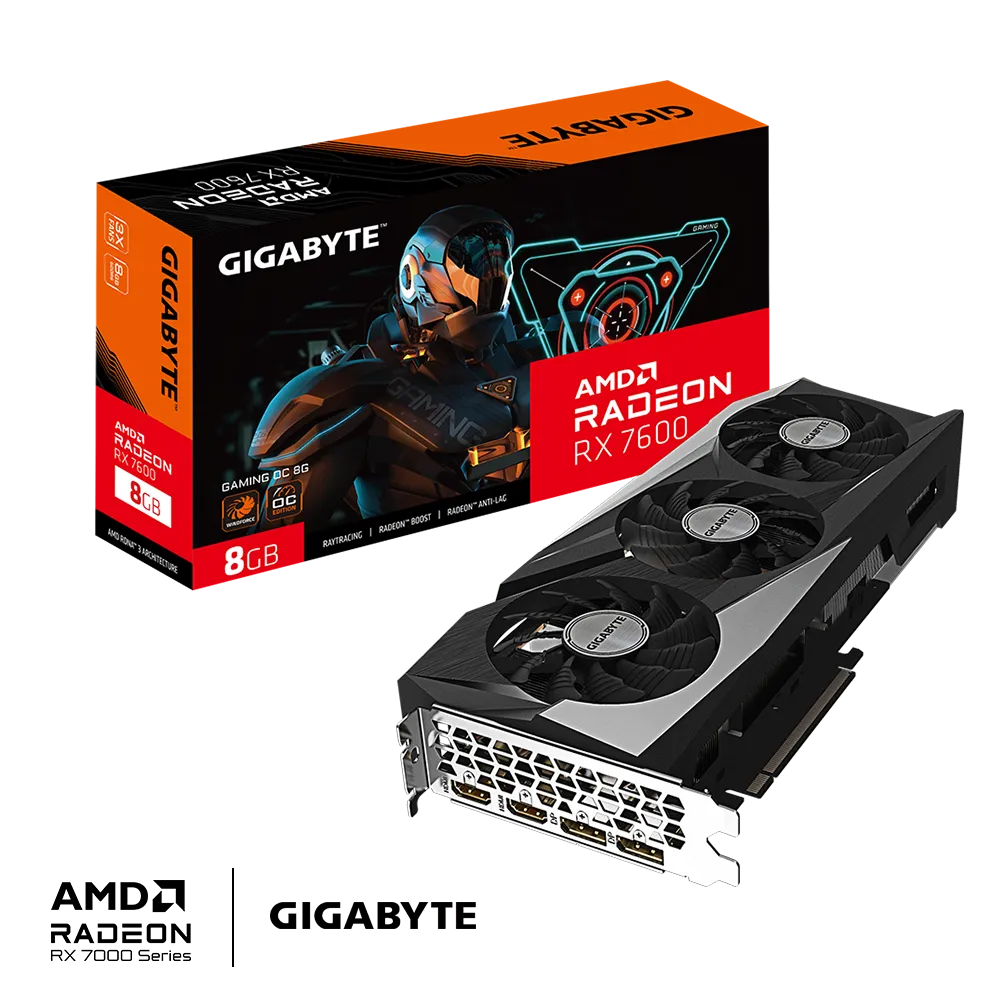 GIGABYTE GAMING Radeon RX 7600 OC 8G, Radeon RX 7600, 8 GB, GDDR6, 128 bit, 7680 x 4320 pixels, PCI Express 4.0